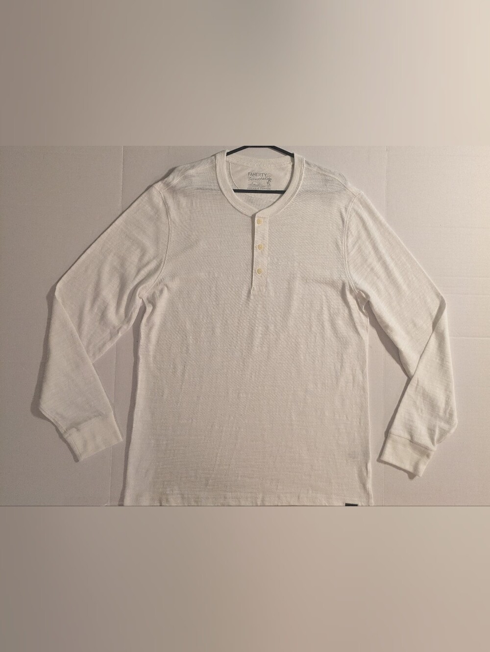 Faherty Men's White Long-Sleeve Henley Shirt- L (NWOT)